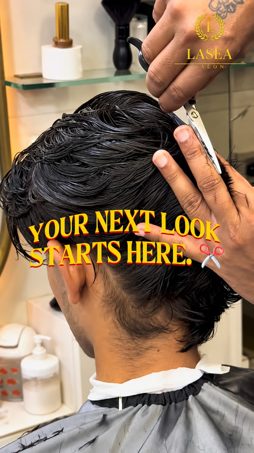Men's haircut in progress at Laséa Salon